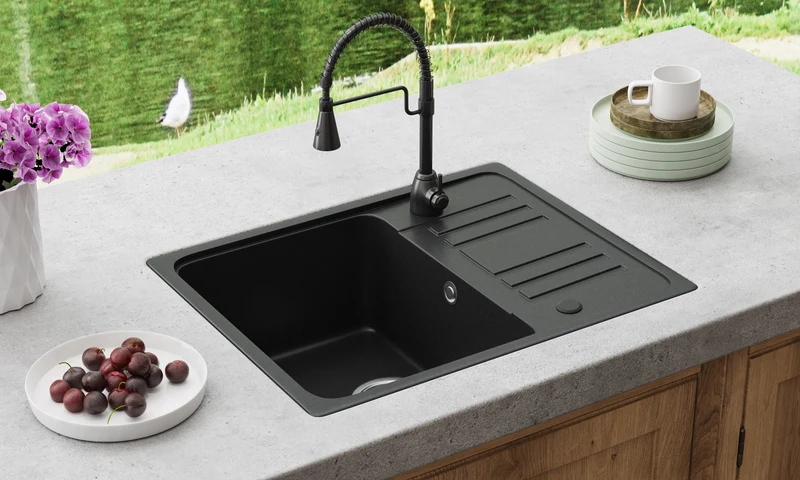 HOROW A09S-S5745B Granitspüle Schwarz 57×45 cm
