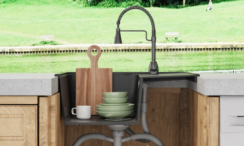 HOROW A09S-S5745B Granitspüle Schwarz 57×45 cm