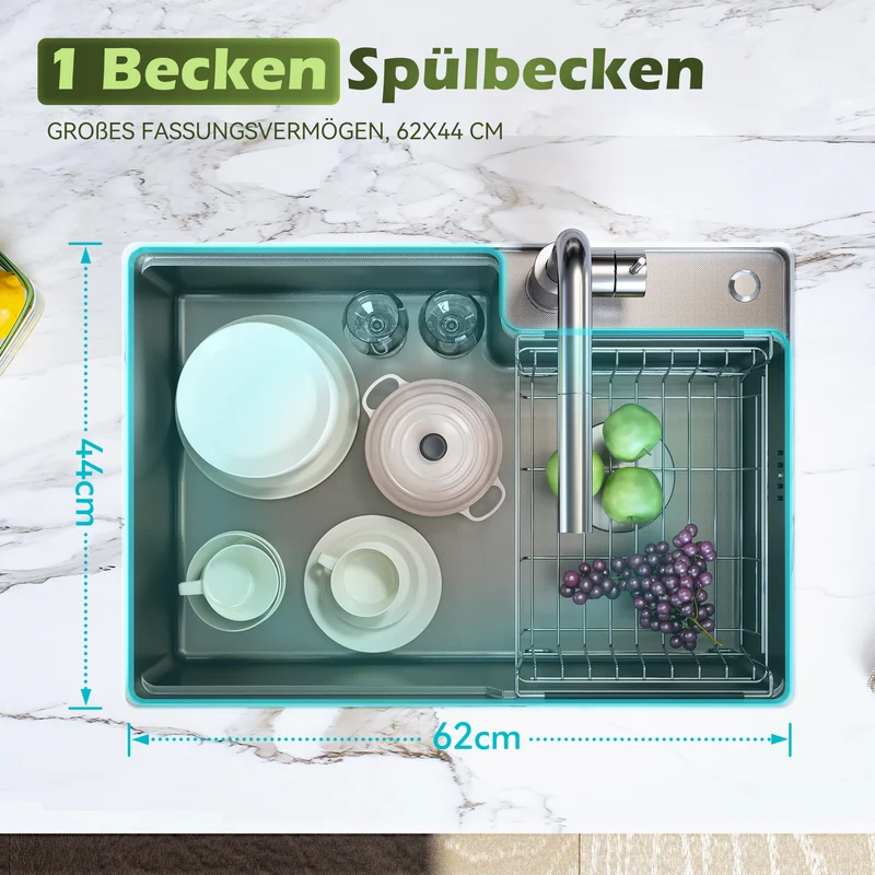 HOROW S03W-S6244S Spülbecken Edelstahl 62x44 cm