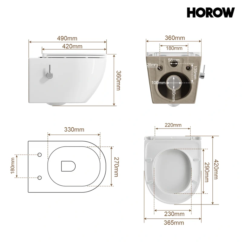 HOROW HB-L01U Wand-Dusch-WC, spülrandlos & wandhängend