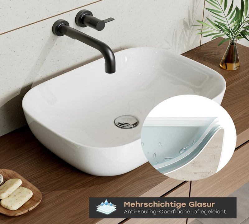 HOROW F10A-S4633 Waschbecken Oval Weiß 46x33x13,5 cm