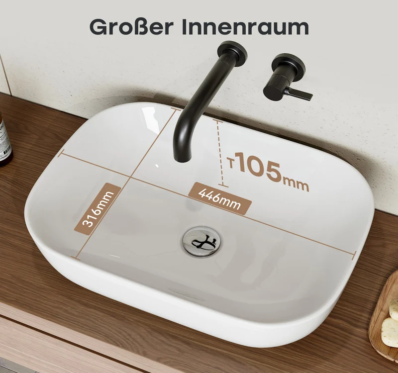 HOROW F10A-S4633 Waschbecken Oval Weiß 46x33x13,5 cm