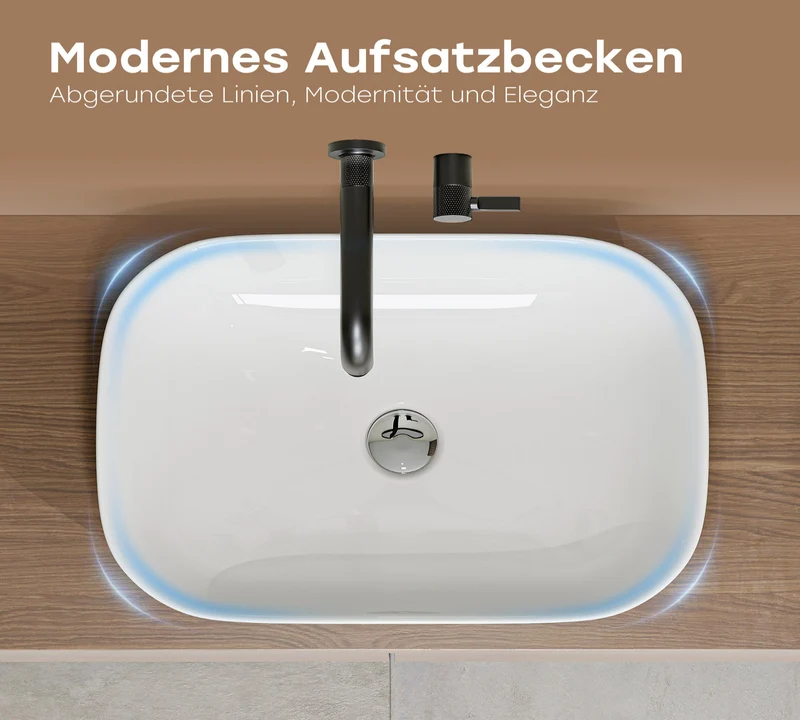 HOROW F10A-S4633 Waschbecken Oval Weiß 46x33x13,5 cm