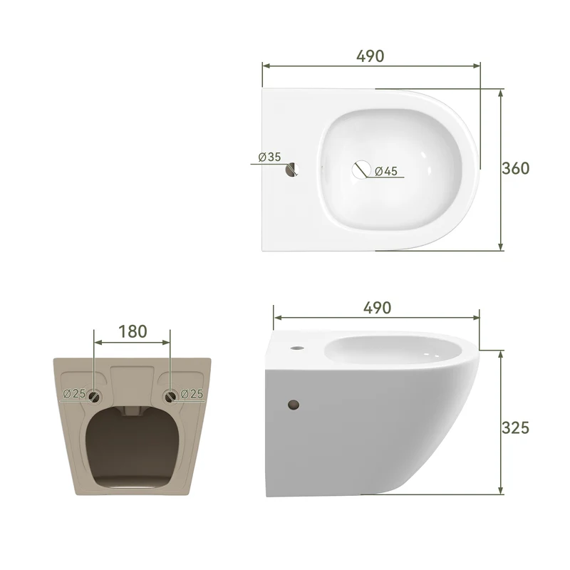 HOROW UB02R Wand-Bidet spülrandlos Moderne WC-Dusche 49×36×32,5 cm