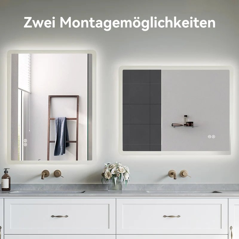 HOROW M7090S Badezimmer Wandspiegel LED mit Beleuchtung 70x90 cm