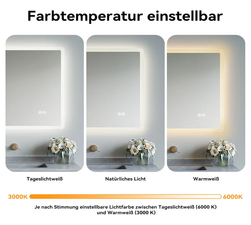 HOROW M7090S Badezimmer Wandspiegel LED mit Beleuchtung 70x90 cm