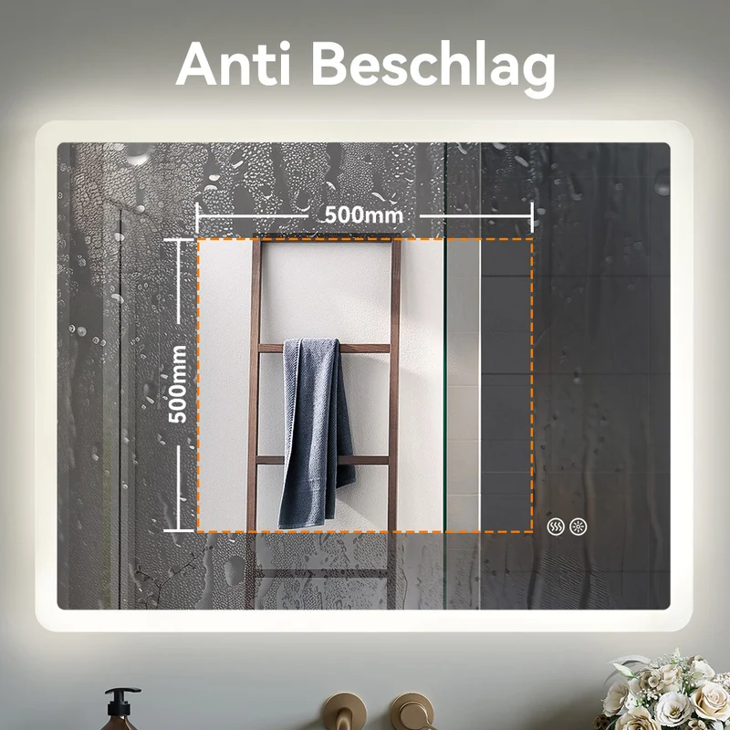 HOROW M7090S Badezimmer Wandspiegel LED mit Beleuchtung 70x90 cm