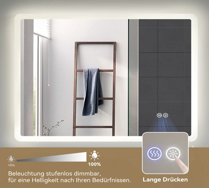 HOROW M7090S Badezimmer Wandspiegel LED mit Beleuchtung 70x90 cm