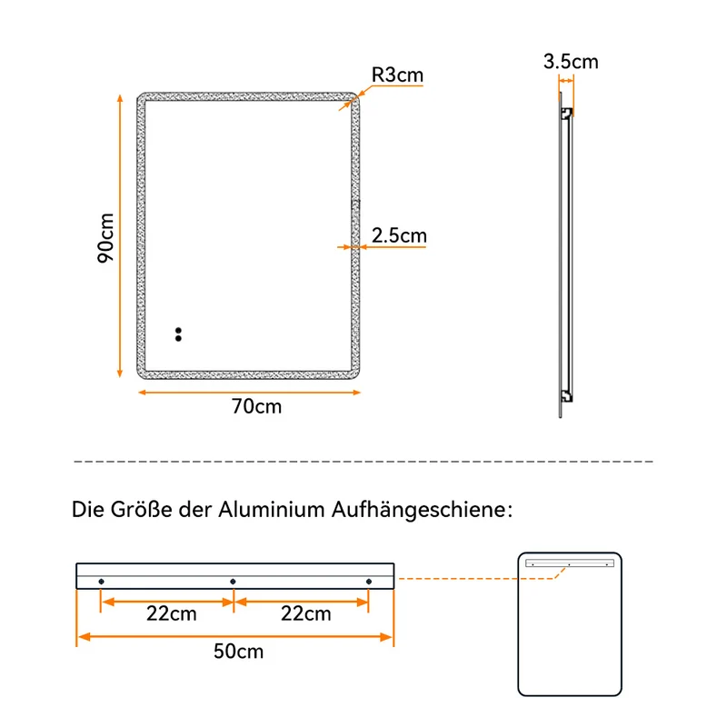 HOROW M7090S Badezimmer Wandspiegel LED mit Beleuchtung 70x90 cm