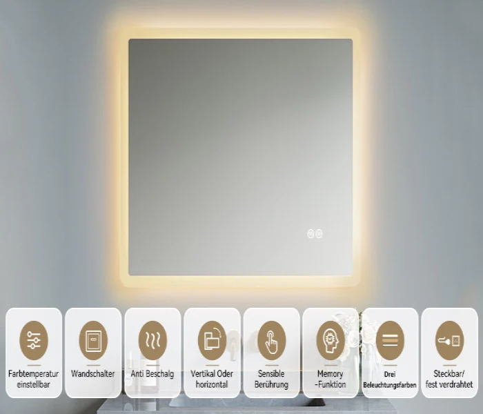 HOROW M7090S Badezimmer Wandspiegel LED mit Beleuchtung 70x90 cm