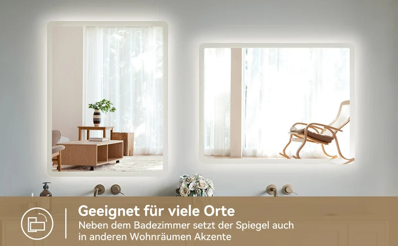 HOROW M7090S Badezimmer Wandspiegel LED mit Beleuchtung 70x90 cm
