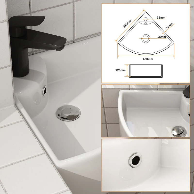 HOROW F08R-T4633W Eckiges Waschbecken 32×32 cm