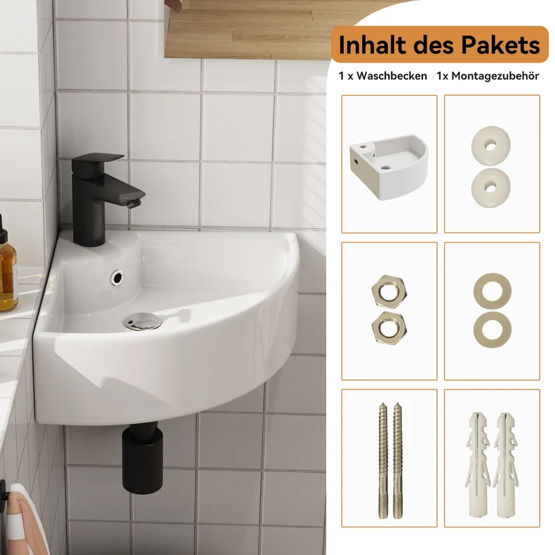 HOROW F08R-T4633W Eckiges Waschbecken 32×32 cm