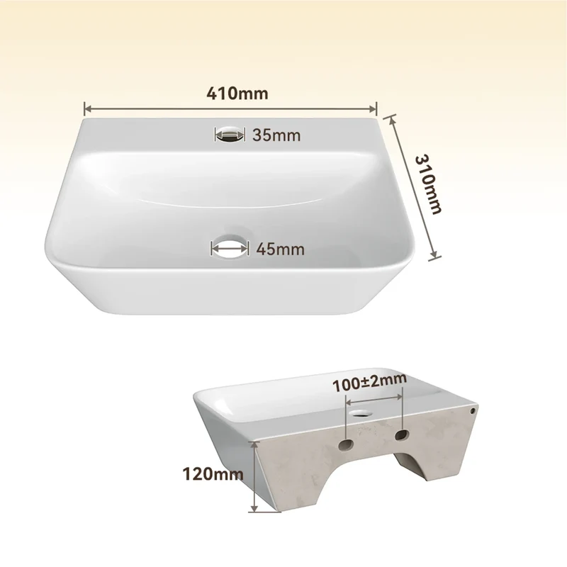 HOROW F08R-S4131W Eckiges Waschbecken 40cm