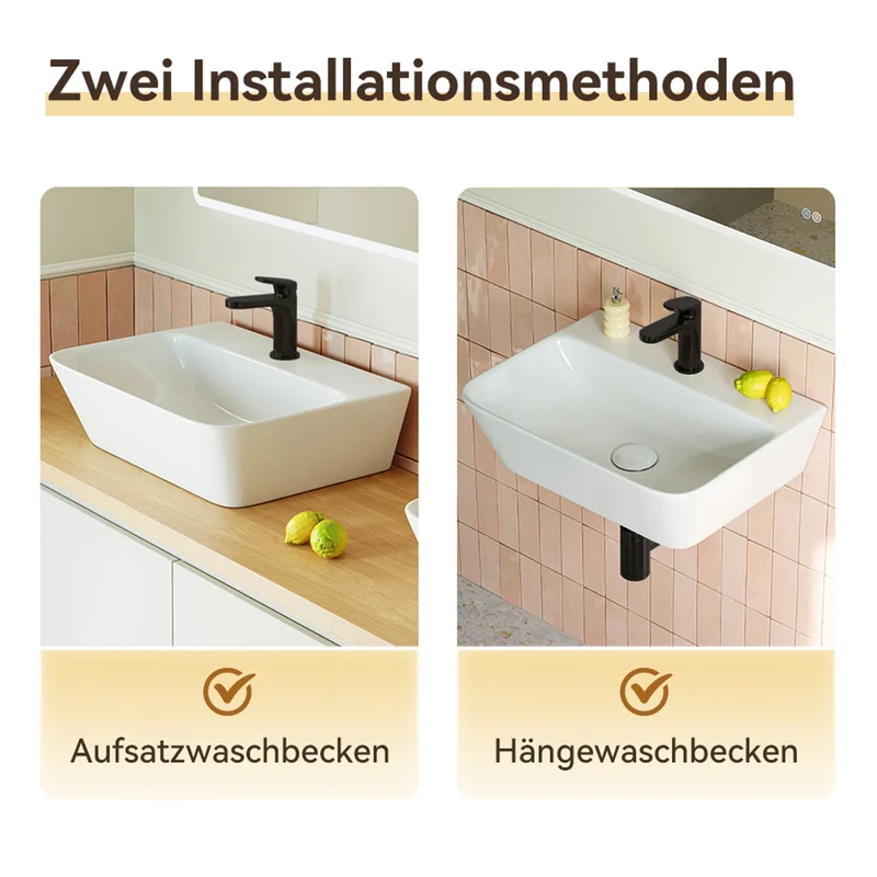HOROW F08R-S4131W Eckiges Waschbecken 40cm