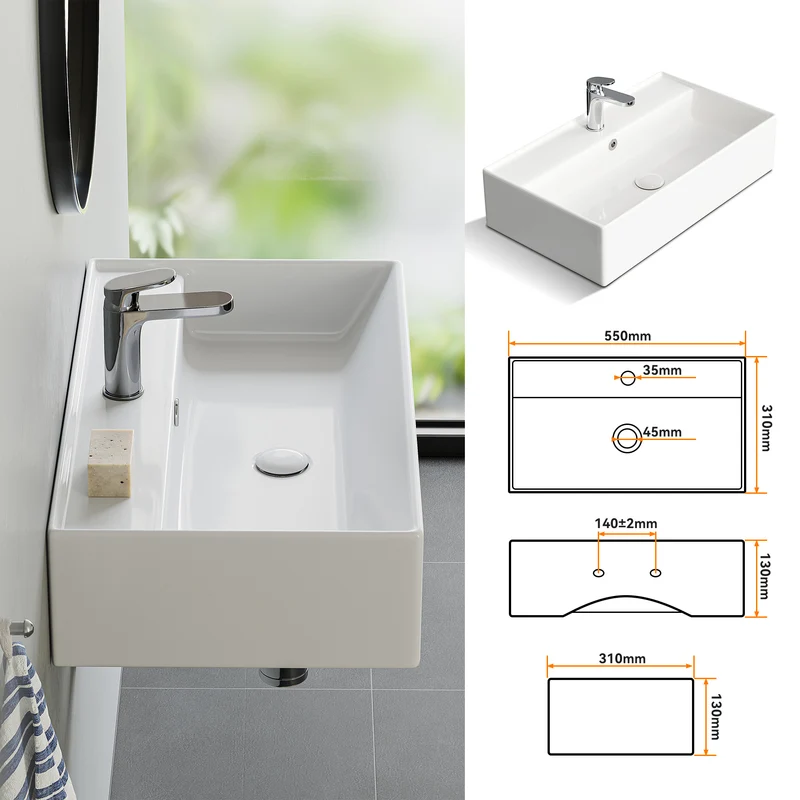 HOROW F08R-S5531W Rechteckiges Waschbecken