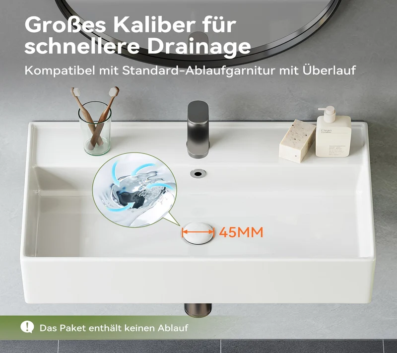 HOROW F08R-S5531W Rechteckiges Waschbecken