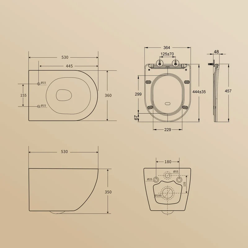HOROW UF12R Dusch-WC 53 × 36 × 35 cm