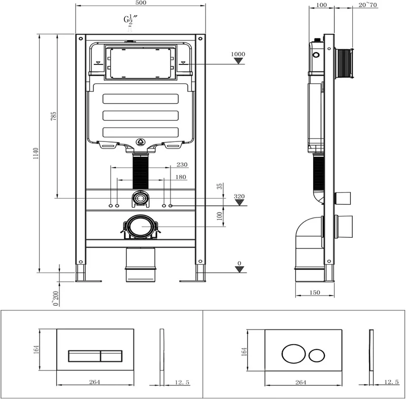 HOROW T01H WC-Vorwandelement mit Unterputz 50×10×114 cm