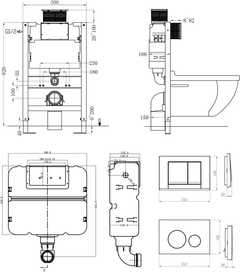 HOROW T02L WC-Vorwandelement mit Unterputz 50×12×82 cm