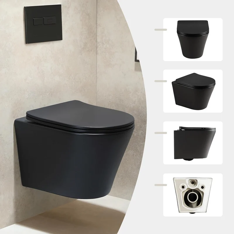 HOROW UG08R-B Wand-WC Mattschwarz mit Softclose-Sitz