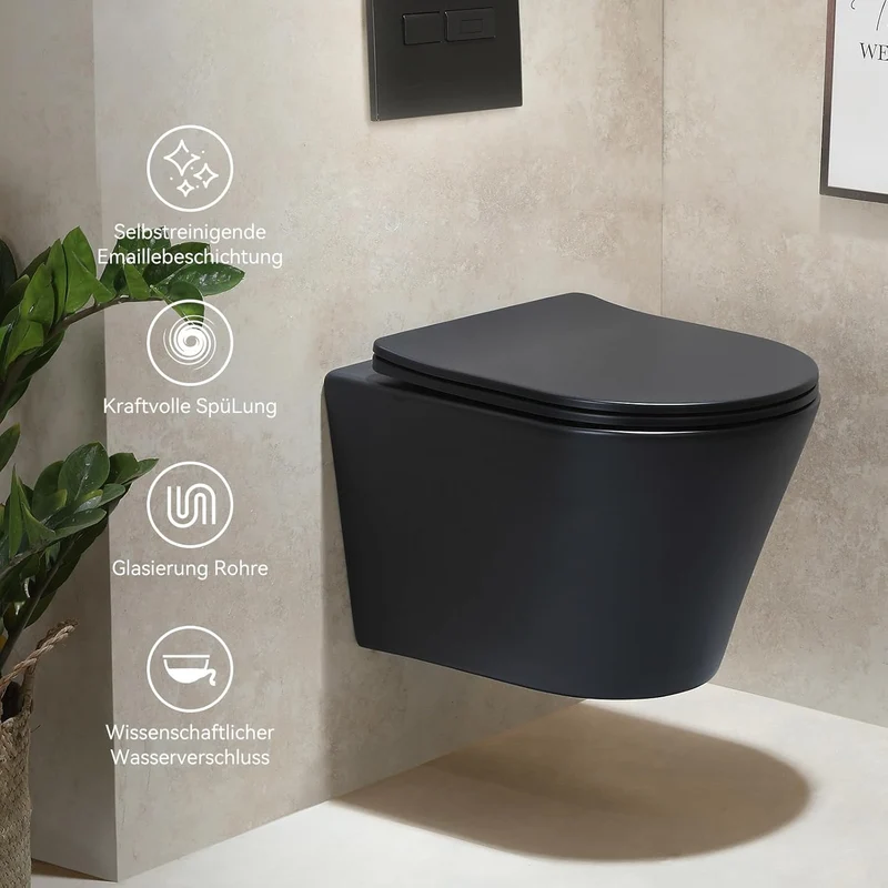 HOROW UG08R-B Wand-WC Mattschwarz mit Softclose-Sitz
