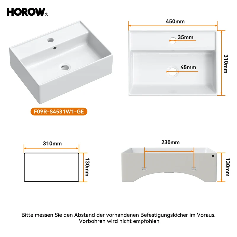 HOROW F09R-S4531W 1Waschbecken aus Keramik