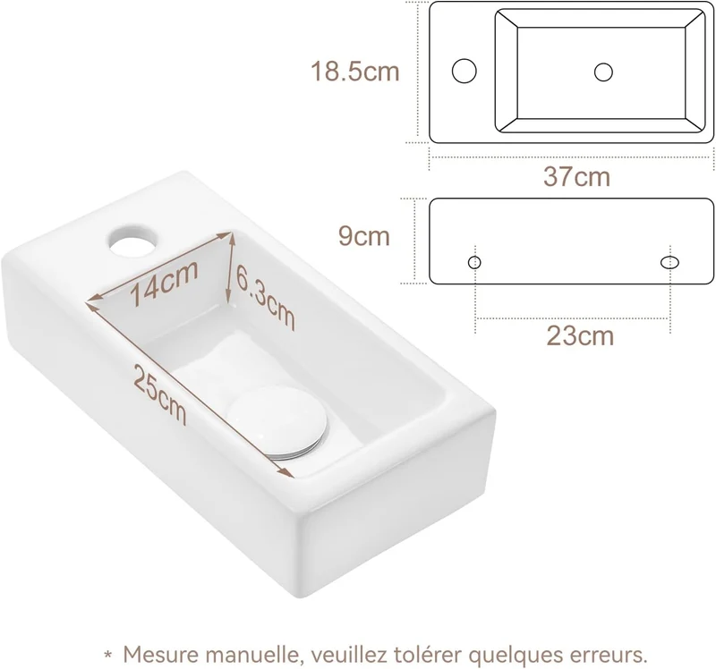 HOROW UV3718W Mini-Waschbecken aus Keramik