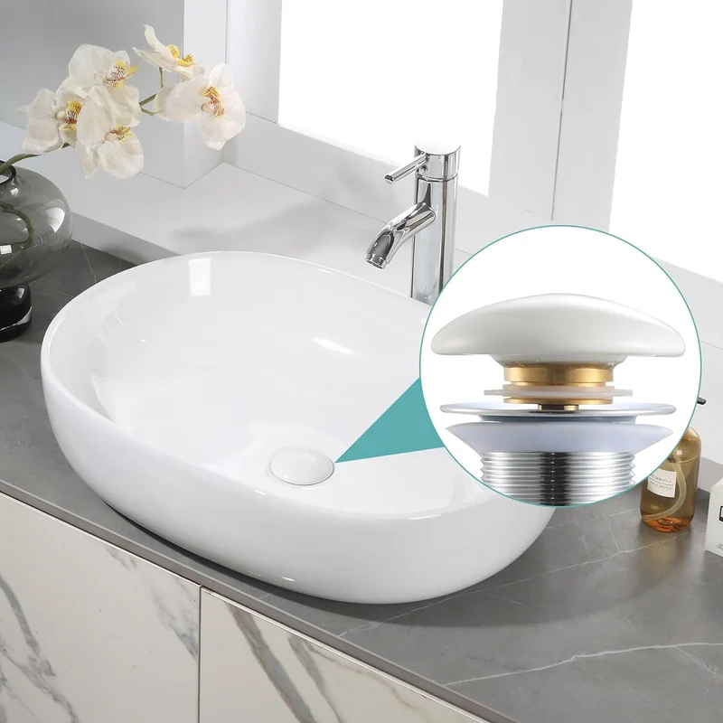 HOROW UR5941W Aufsatzwaschbecken Oval Weiß Keramik mit Lotus-Effekt