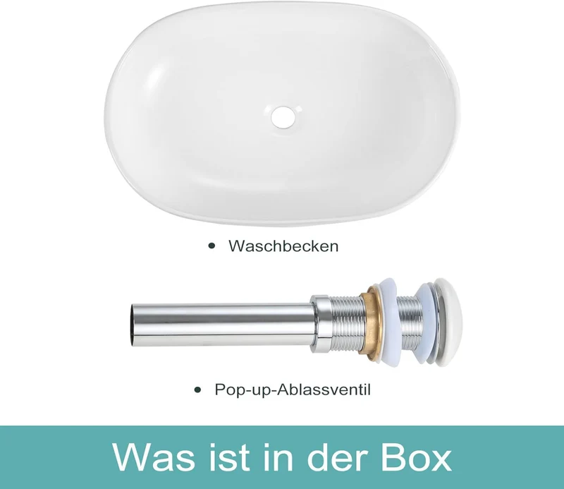 HOROW UR5941W Aufsatzwaschbecken Oval Weiß Keramik mit Lotus-Effekt