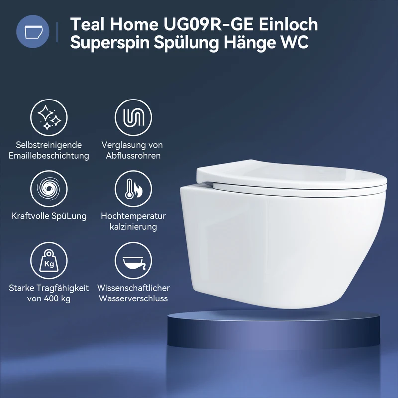 HOROW UG09R Wand-WC aus Keramik mit Soft-Close-Sitz & Superspin-Spülung