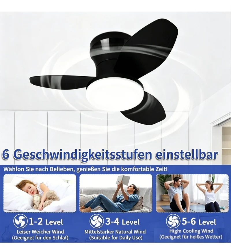 Deckenlampe Deckenventilator Ventilator Schwarz