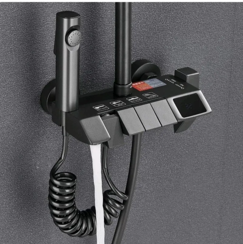 Regendusche Duschset Komplett Schwarz mit LCD Display