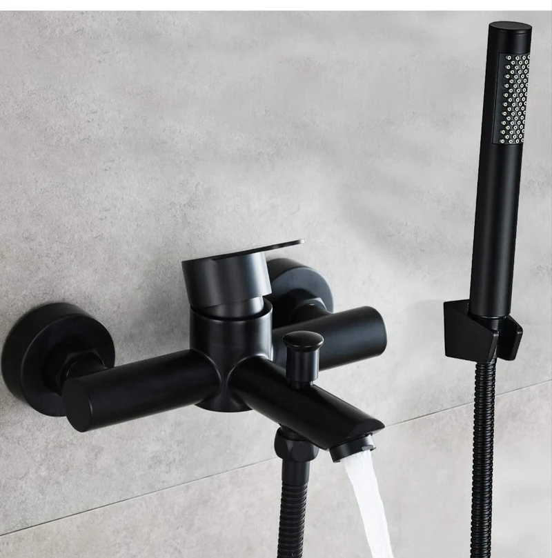 Badewannenarmartur Wannenarmartur mit Brause Schwarz
