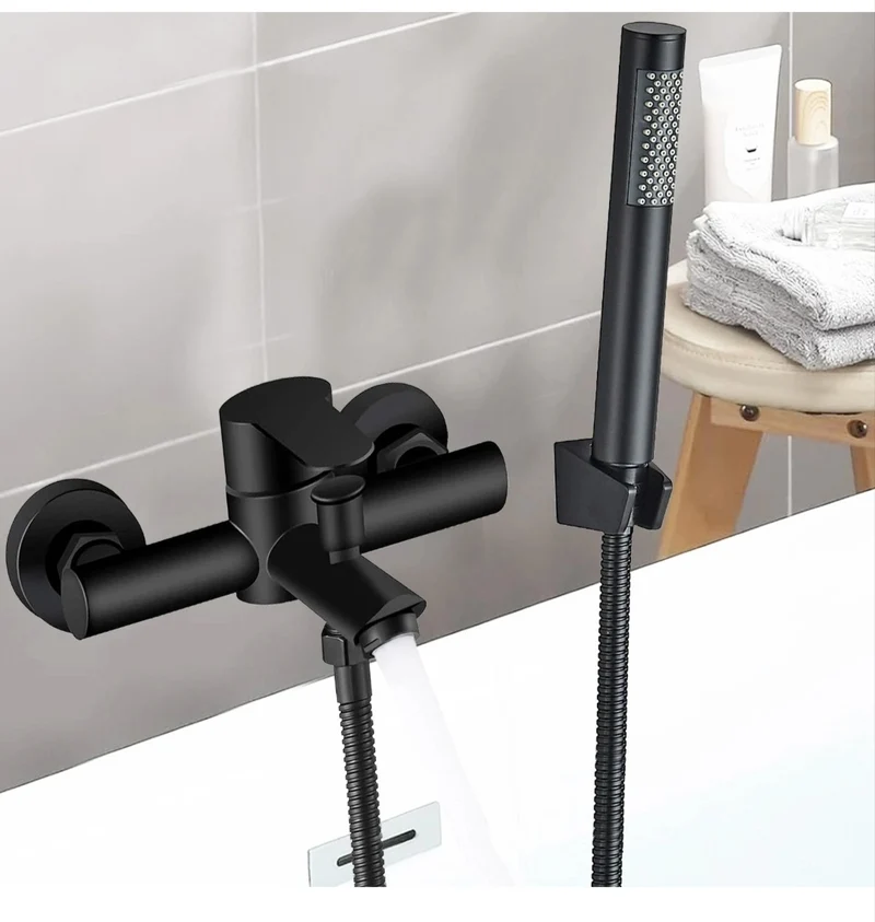 Badewannenarmartur Wannenarmartur mit Brause Schwarz