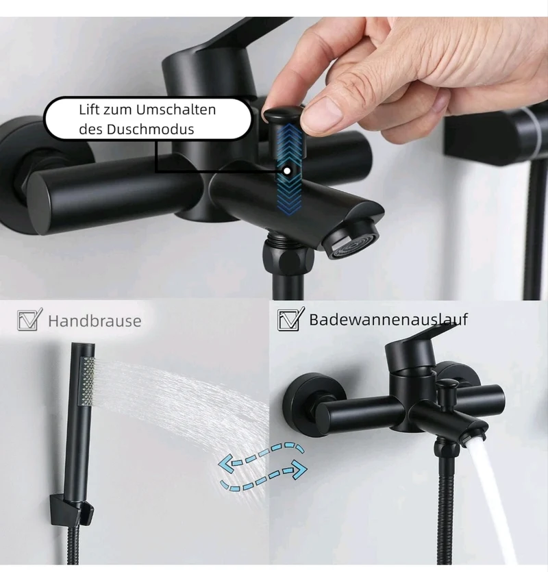 Badewannenarmartur Wannenarmartur mit Brause Schwarz