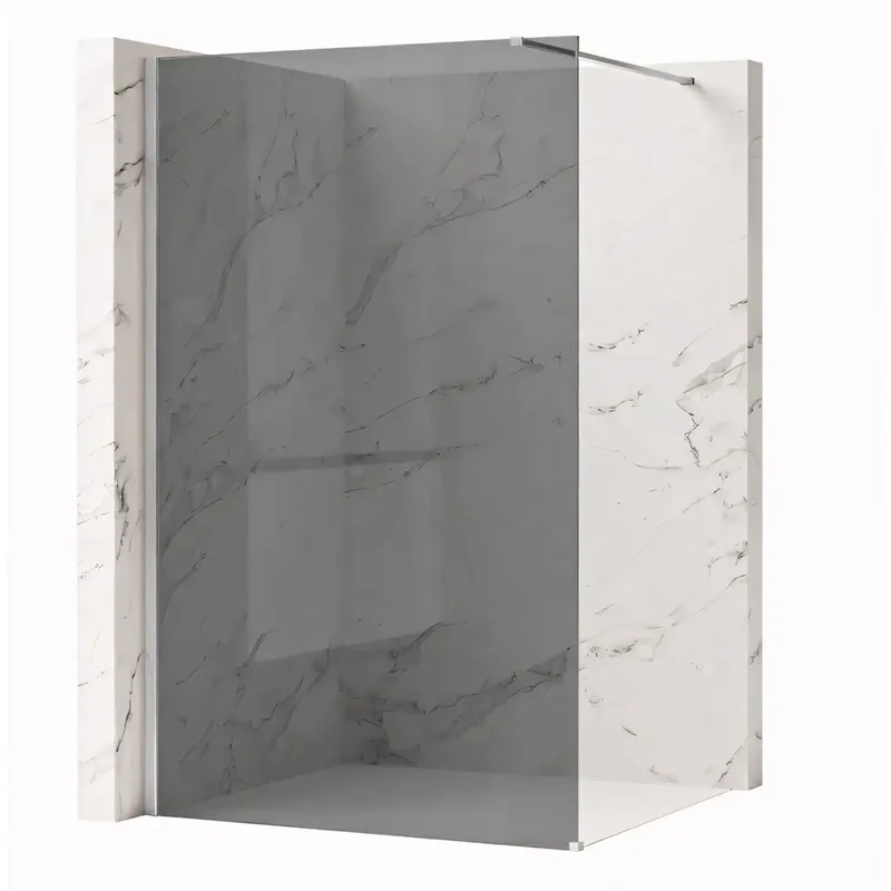 Walk-In Duschwand Flexi grau getöntes Glas Chrom Matt 80-140cm