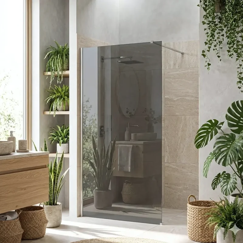 Walk-In Duschwand Flexi grau getöntes Glas Chrom Matt 80-140cm