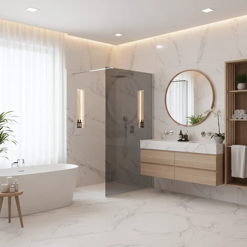 Walk-In Duschwand Flexi grau getöntes Glas Chrom Matt 80-140cm