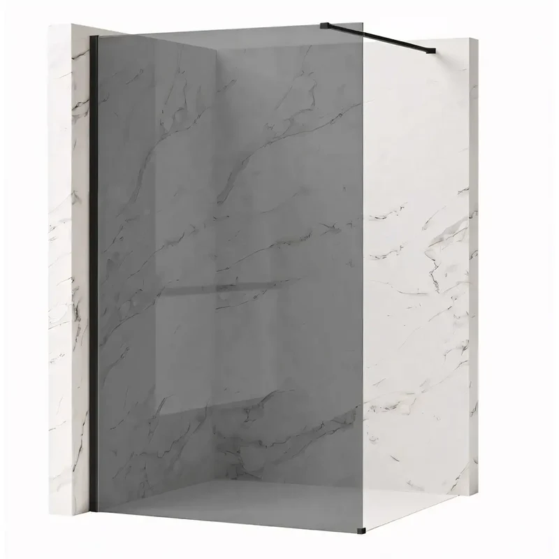 Walk-In Duschwand Flexi grau getöntes Glas Schwarz Matt 80-140 cm