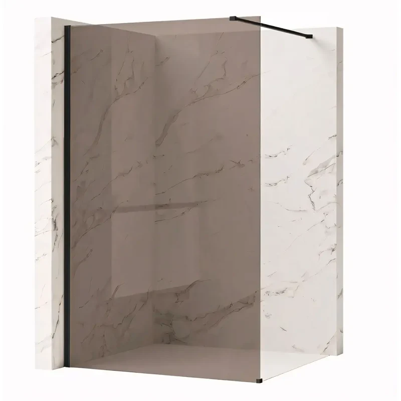 Walk-In Duschwand Flexi braun getöntes Glas Schwarz Matt 90-130cm