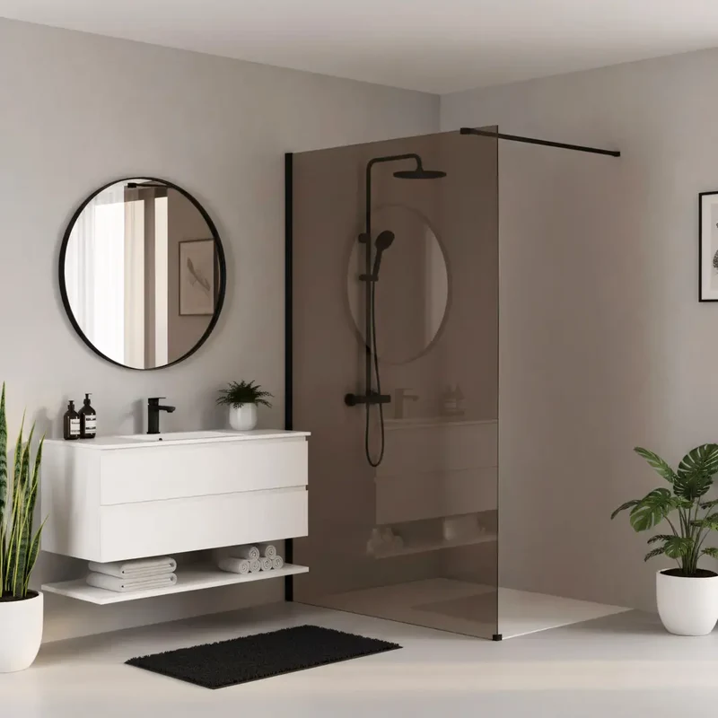 Walk-In Duschwand Flexi braun getöntes Glas Schwarz Matt 90-130cm