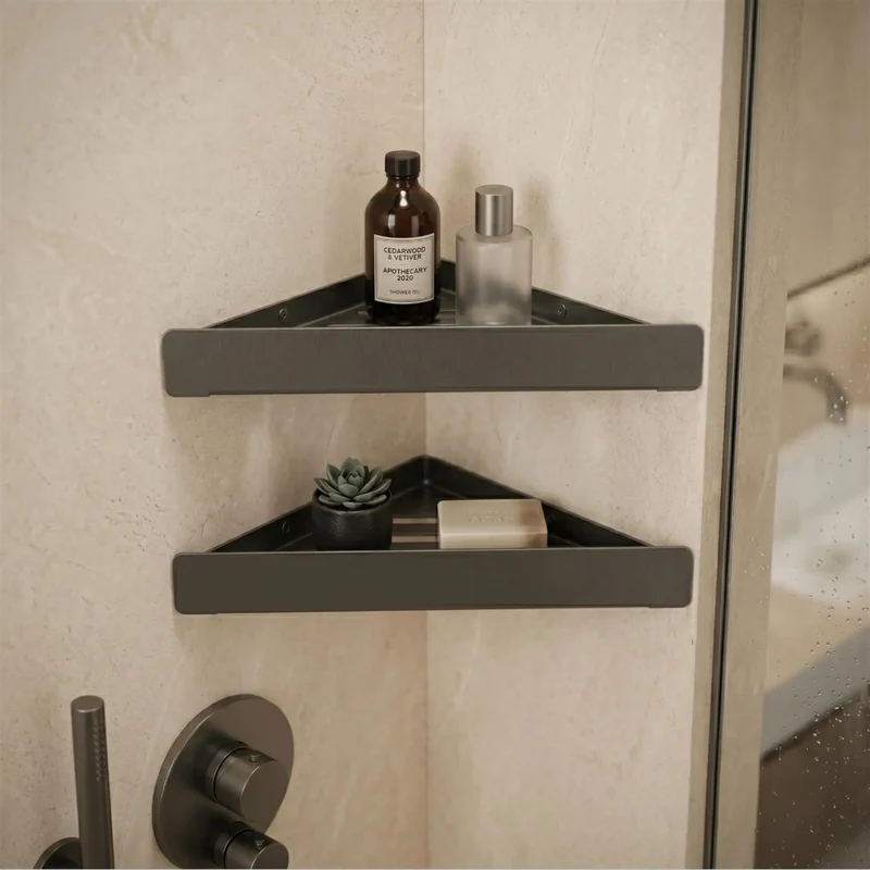 Badezimmerregal SF07 – Eckablage Edelstahl Titan