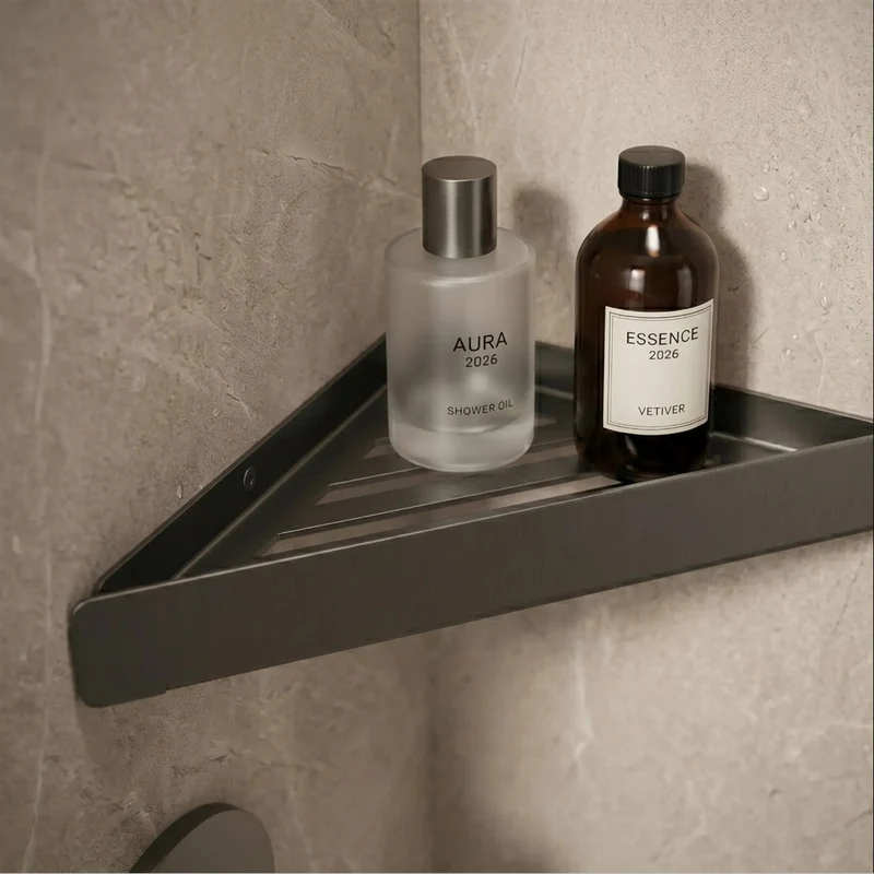 Badezimmerregal SF07 – Eckablage Edelstahl Titan