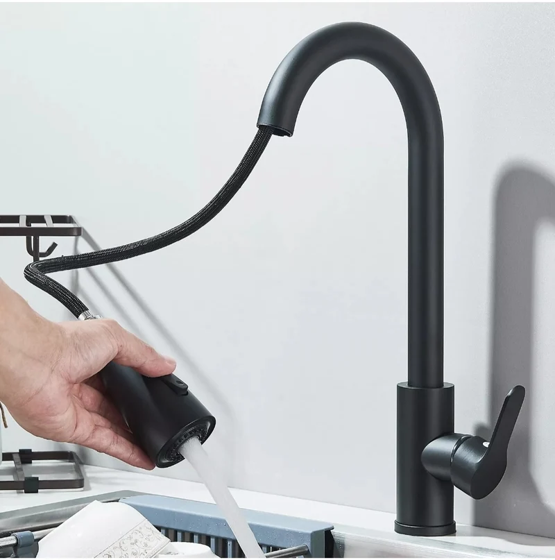 Wasserhahn Küchenarmartur Mischbatterie Brause Hochdruck Schwarz Brause