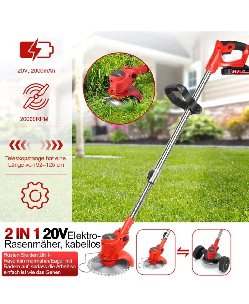 Elektrischer Rasentrimmer Akku Grasschneider mit 2 Akkus