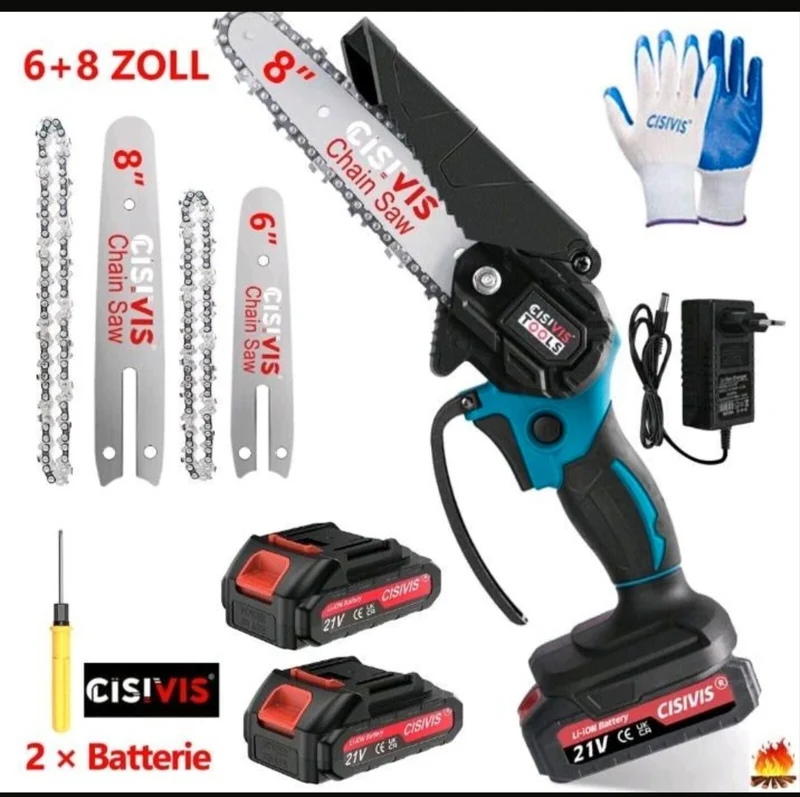 Akku Kettensäge Gartensäge mit 2 Akkus 6 & 8 Zoll