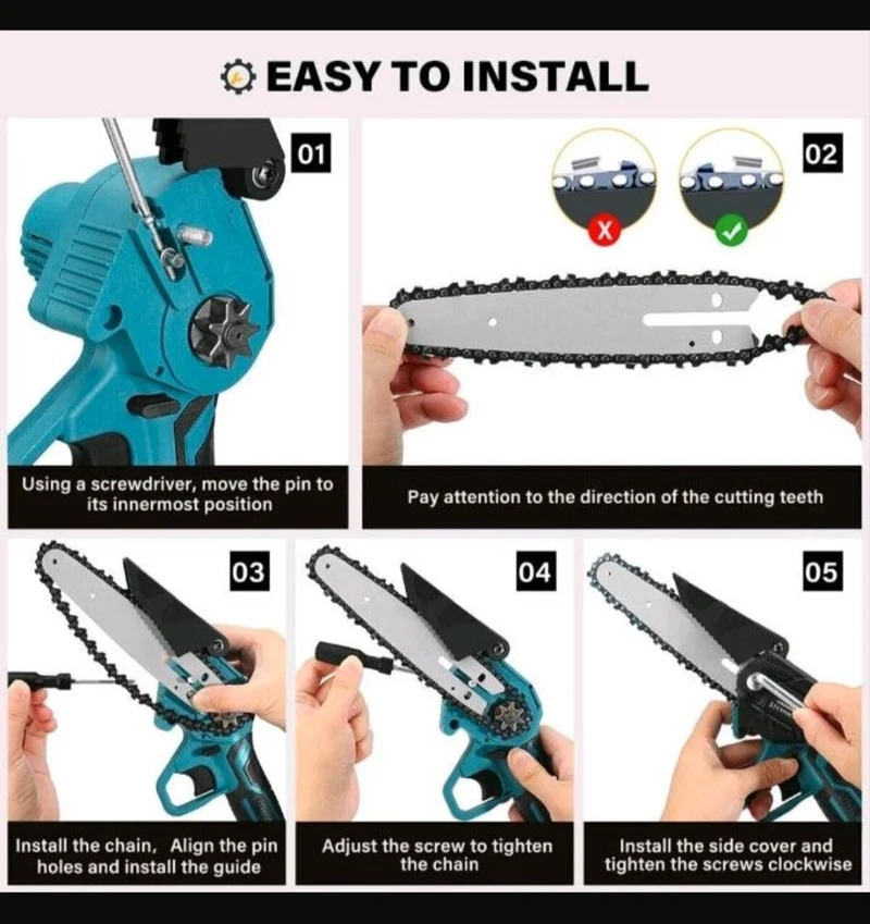 Akku Kettensäge Gartensäge mit 2 Akkus 6 & 8 Zoll