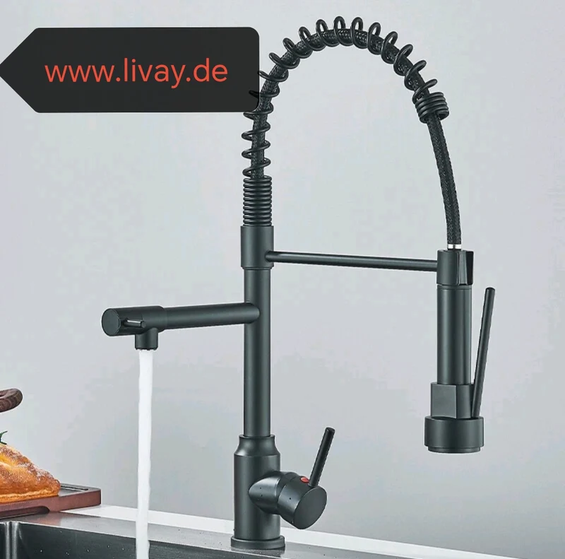Wasserhahn Küchenarmartur Mischbatterie Schwarz Edelstahl Profi