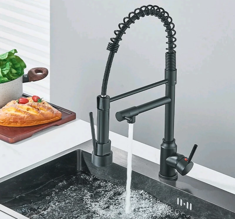 Wasserhahn Küchenarmartur Mischbatterie Schwarz Edelstahl Profi